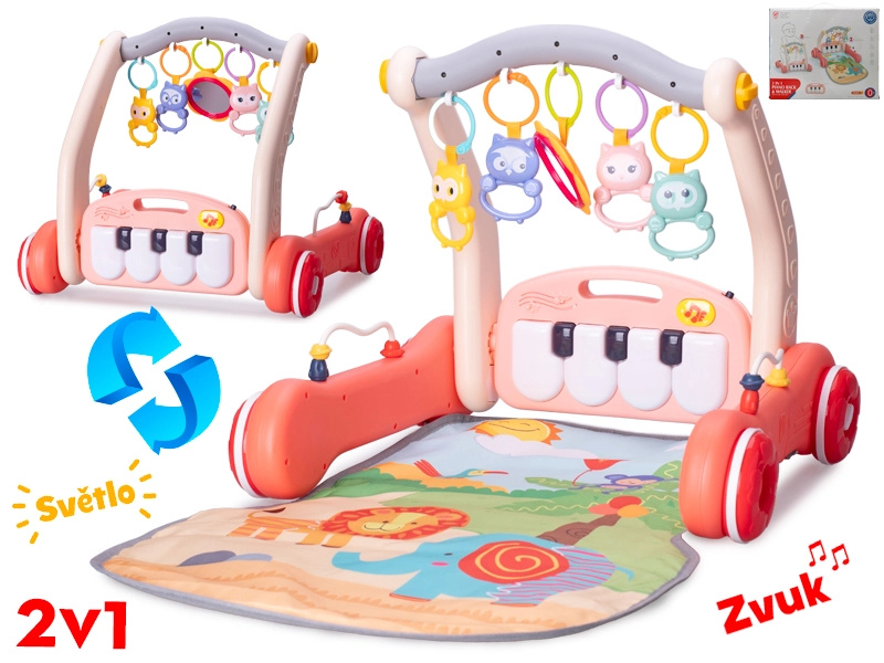 Chodítko a hrací podložka 2v1 s růžovým piánkem