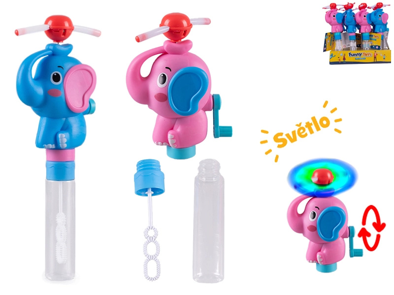 Bublifuk ve tvaru slona na baterie se světlem a vrtulkou 23,5 cm