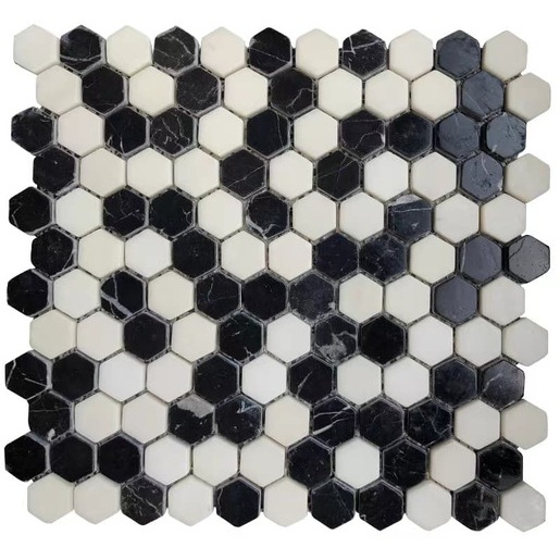 Kamenná mozaika Premium Mosaic Stone černobílá 28x30 cm mat STMOSHEXW