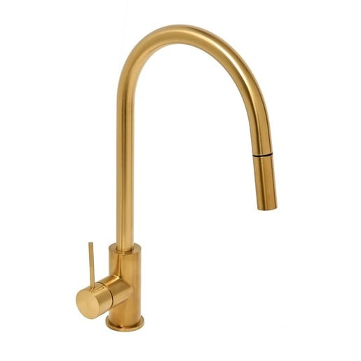 Dřezová baterie SAT Aurum s vytahovací sprškou, 2 proudy broušená zlatá SATBAUR286BG