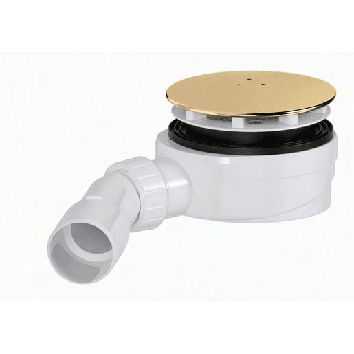 Sifon ke sprchové vaničce 90 mm DN40/DN50 SAT Aurum 12,1 cm, zlatý lesklý, plast SATESLIM90G