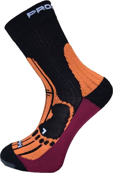 Turistické merino ponožky PROGRESS černá/meruňka/švestka Velikost: 43-47