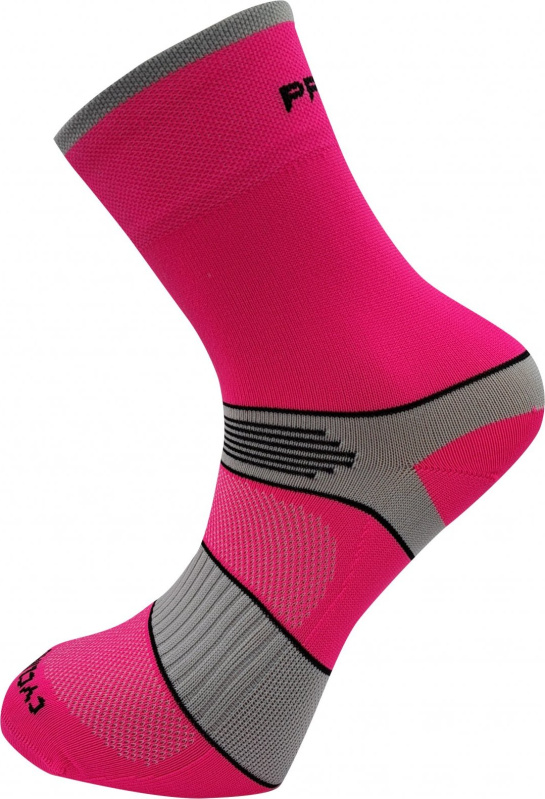 Cyklistické ponožky PROGRESS Cycling High Sox neon růžová/šedá Velikost: 35-38