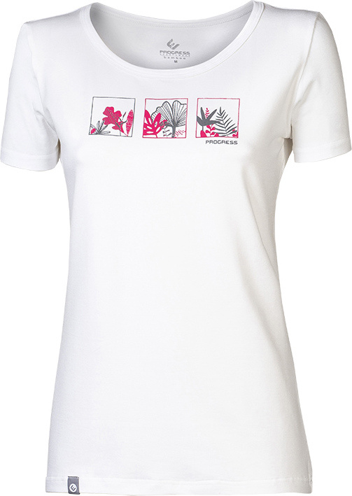 Dámské bambusové triko PROGRESS Sasa Flowindows bílá Velikost: XXL