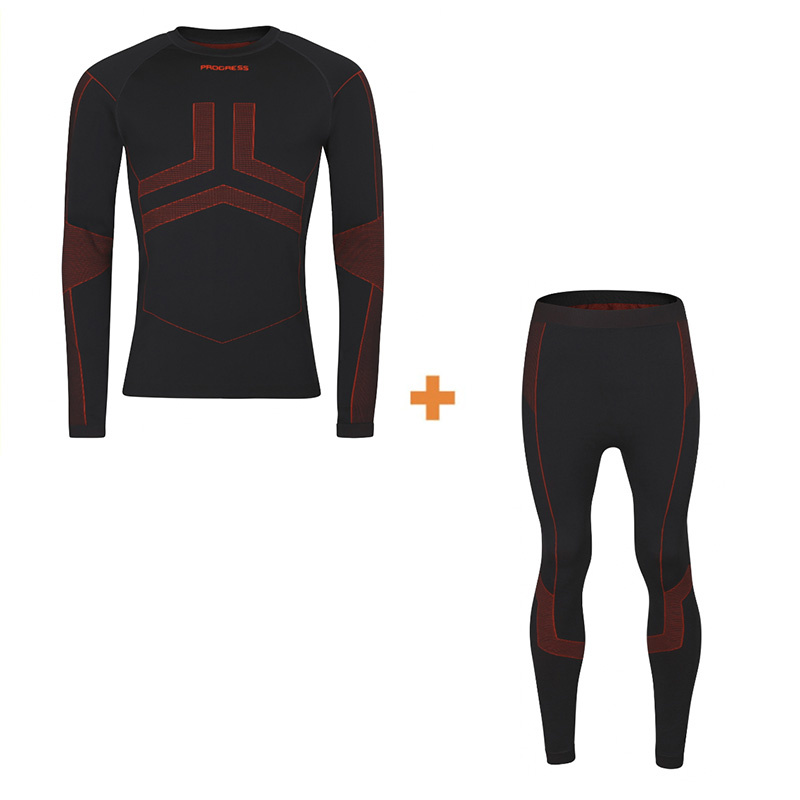 PROGRESS SEAMLESS-BAMBOO SET MEN pánské bambusové termoprádlo, černá/oranž Velikost: L