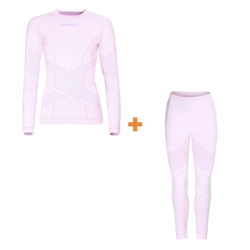 PROGRESS SEAMLESS-BAMBOO SET LADIES dámské bambusové termoprádlo, vínová/růžová Velikost: XS/S