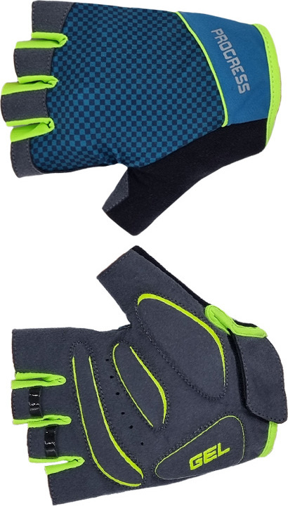 Unisex cyklistické rukavice PROGRESS Solar Mitts petrol/limetka Velikost: M