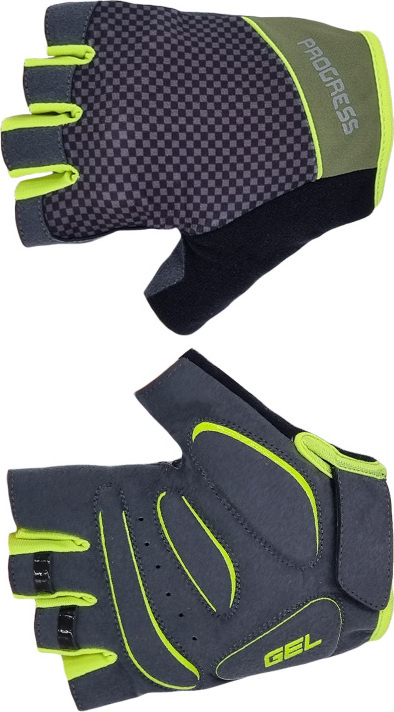 Unisex cyklistické rukavice PROGRESS Solar Mitts olivová/limetka Velikost: M