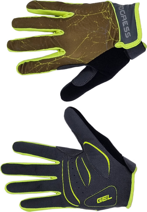 Unisex cyklistické rukavice PROGRESS Armagedon Gloves olivová/limetka Velikost: XL