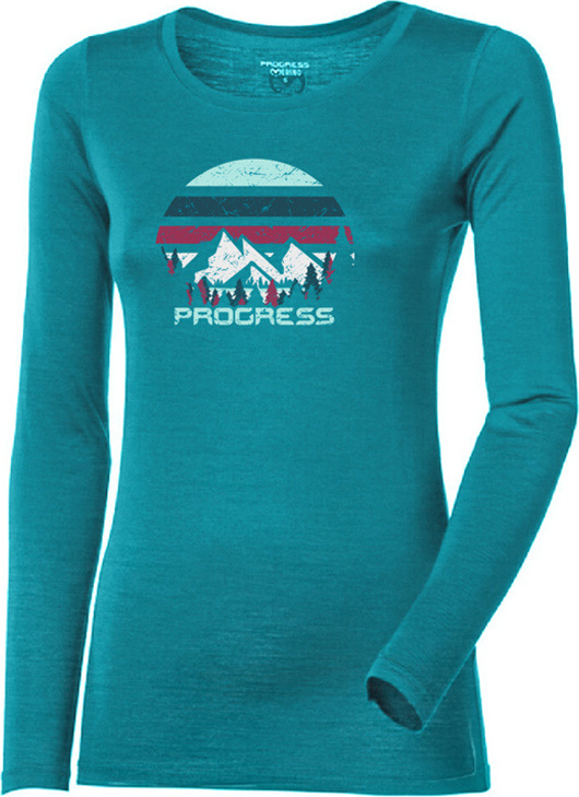 Dámské merino triko PROGRESS Hela zelený melír Velikost: M