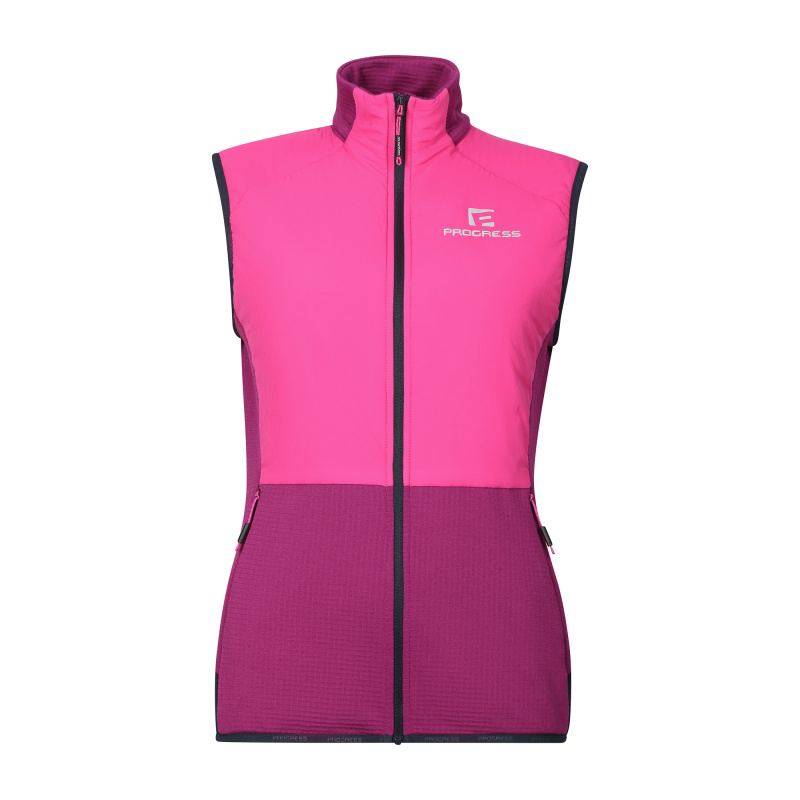 Dámská hybridní vesta s merinem PROGRESS Tarja Vest fuchsie/ostružina Velikost: L