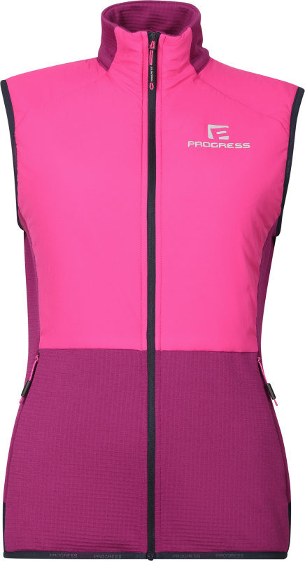 Dámská hybridní vesta s merinem PROGRESS Tarja Vest fuchsie/ostružina Velikost: XL
