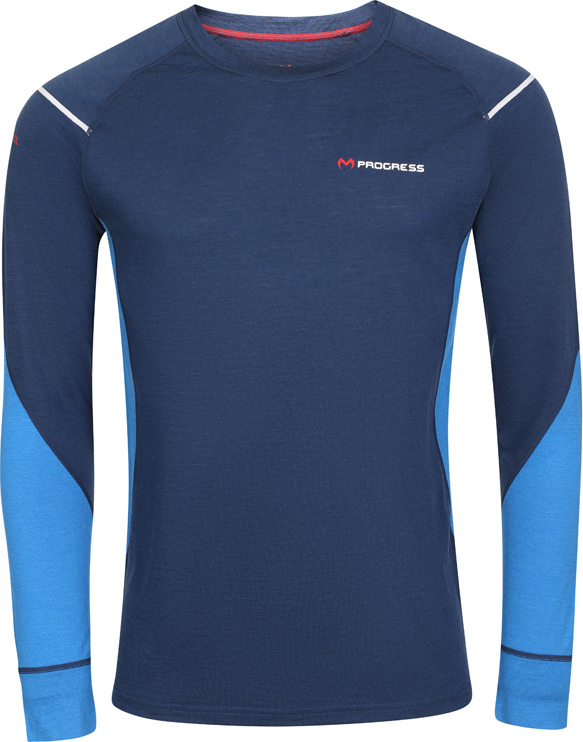 Pánské merino triko PROGRESS s dlouhým rukávem tm.modrá/modrá Velikost: XL