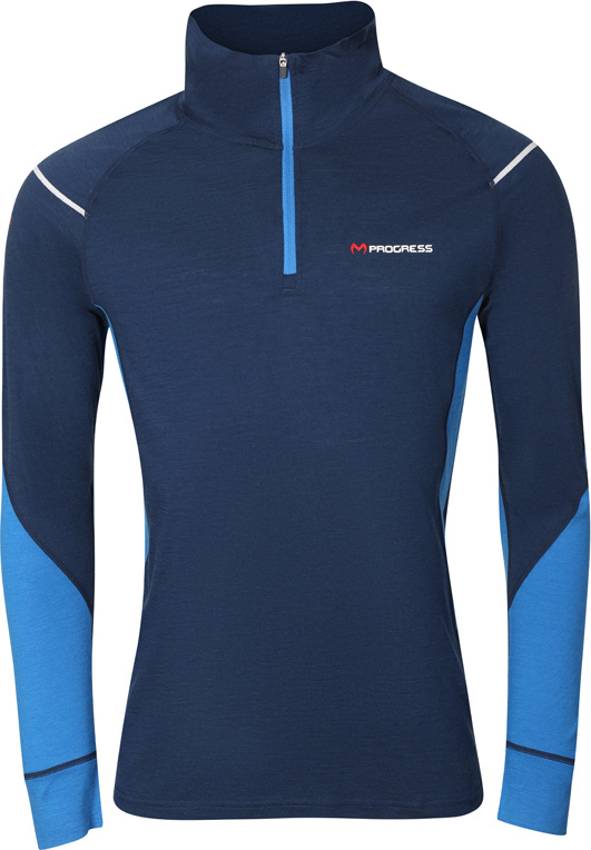 Pánský merino rolák PROGRESS s krátkým zipem tm.modrá/modrá Velikost: XL