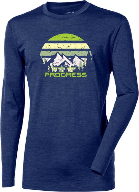 Pánské merino triko PROGRESS Landscape s dlouhým rukávem modré Velikost: M