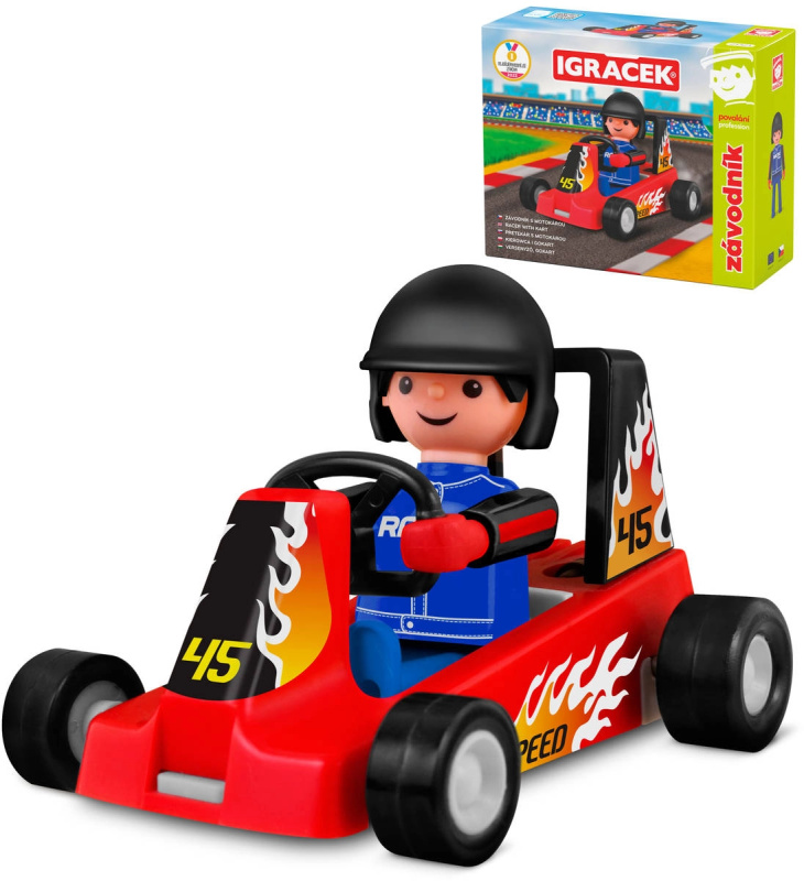 Igráček Závodník - figurka s červenou motokárou