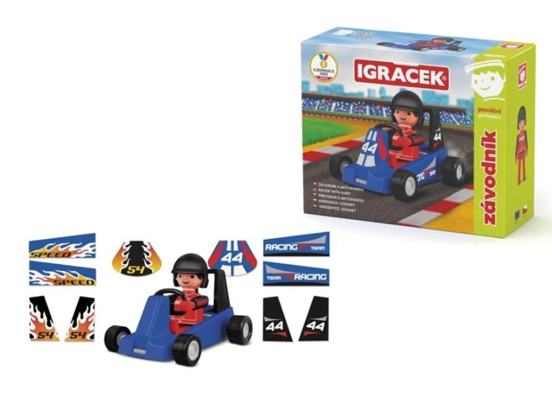 Igráček Závodník - figurka s modrou motokárou