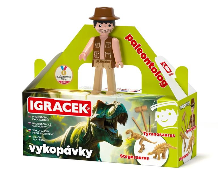 Igráček Paleontolog - figurka s vykopávkami dinosaurů Tyranosaura a Stegosaura