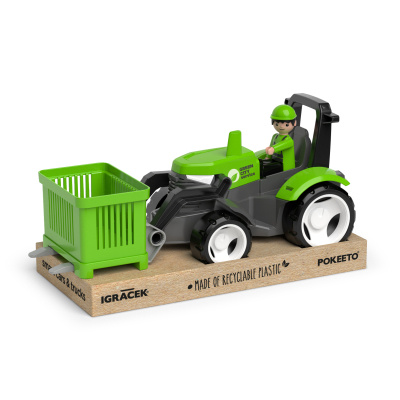 Efko Igráček ECO MultiGO Zelený traktor s vidlemi, paleta, koš, Igráček