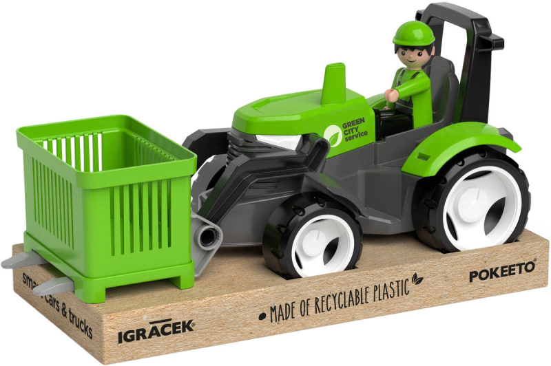 Efko Igráček ECO MultiGO Zelený traktor s vidlemi, paleta, koš, Igráček