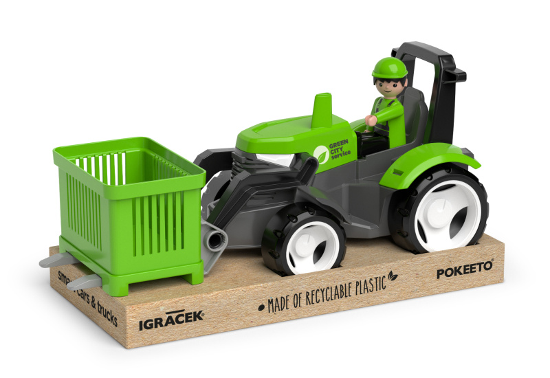 Efko Igráček ECO MultiGO Zelený traktor s vidlemi, paleta, koš, Igráček