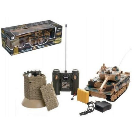 Tank RC 35cm+bunkr na bat. plast s dobíjecím packem se zvukem se světlem 40MHz v krabici 51x17x19cm