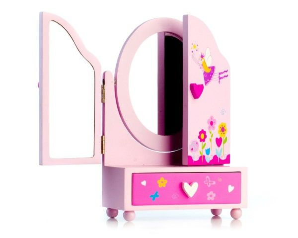 Teddies dřevěná šperkovnice se zdrcadlem Princess, 3-dílné