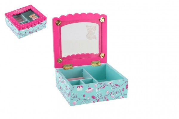 Teddies Skříňka šperkovnice Princess odklápěcí vrch dřevo 12,5x12x5x5cm v krabičce