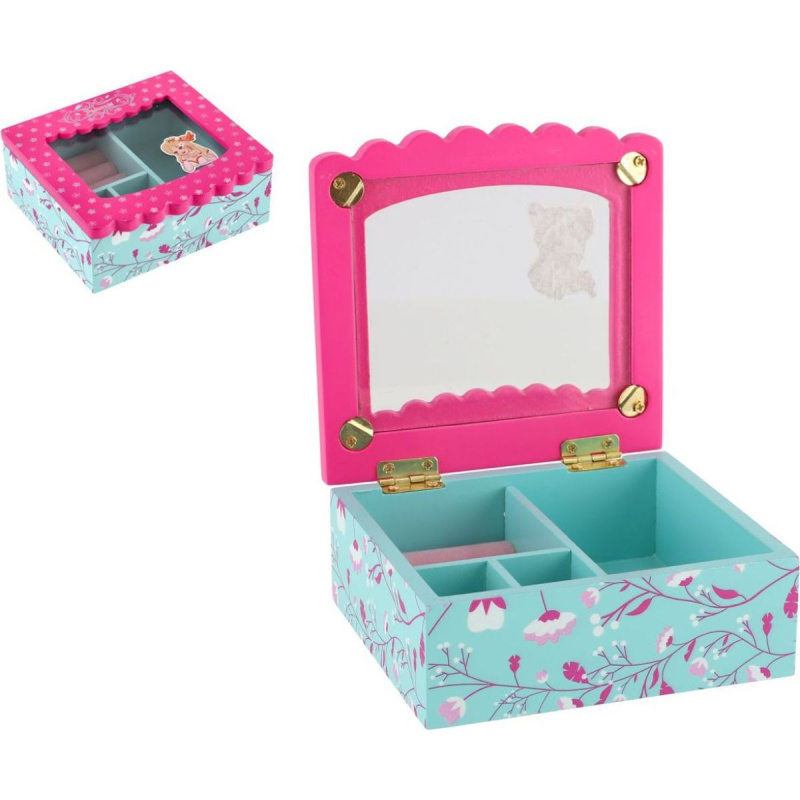 Teddies Skříňka šperkovnice Princess odklápěcí vrch dřevo 12,5x12x5x5cm v krabičce