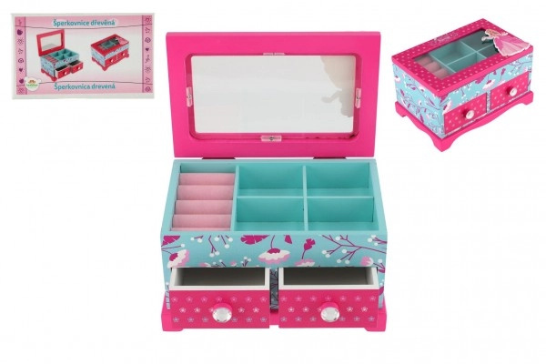 Teddies Skříňka šperkovnice Princess 2 zásuvky odklápěcí vrch dřevo 18x12,5x12cm v krabici