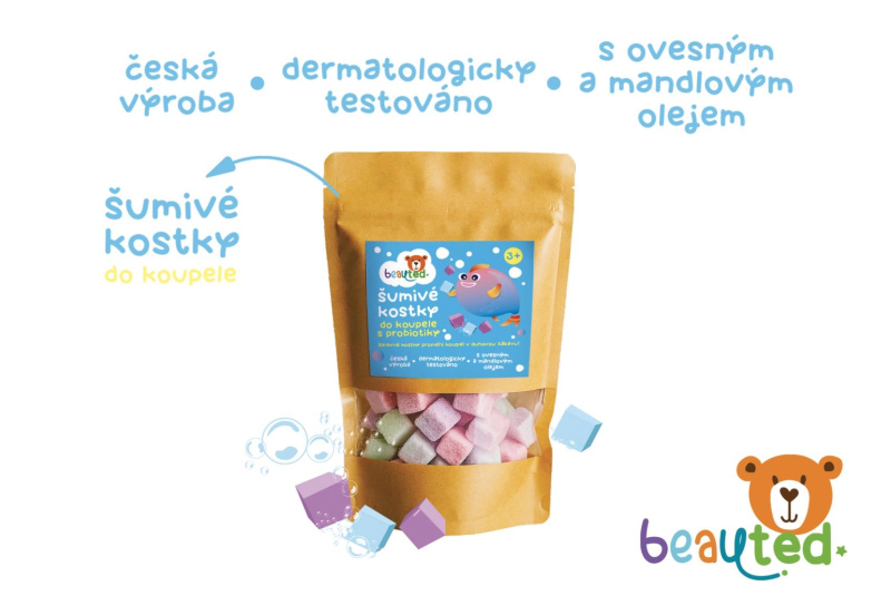Šumivé kostky do koupele s probiotiky v uzavíratelném sáčku