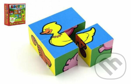 Kostky kubus čtyřkostka Moje první zvířátka dřevo 4ks v krabičce 8,5x8,5x4cm MPZ