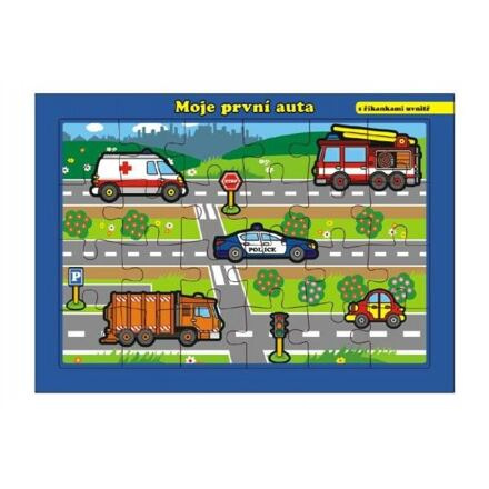 Teddies Puzzle deskové Moje první auta s říkankami 26x17cm 24 dílků