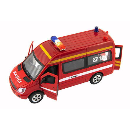 Teddies Auto hasiči kov/plast 15cm na baterie se světlem se zvukem na zpětné natažení 6 ks v boxu
