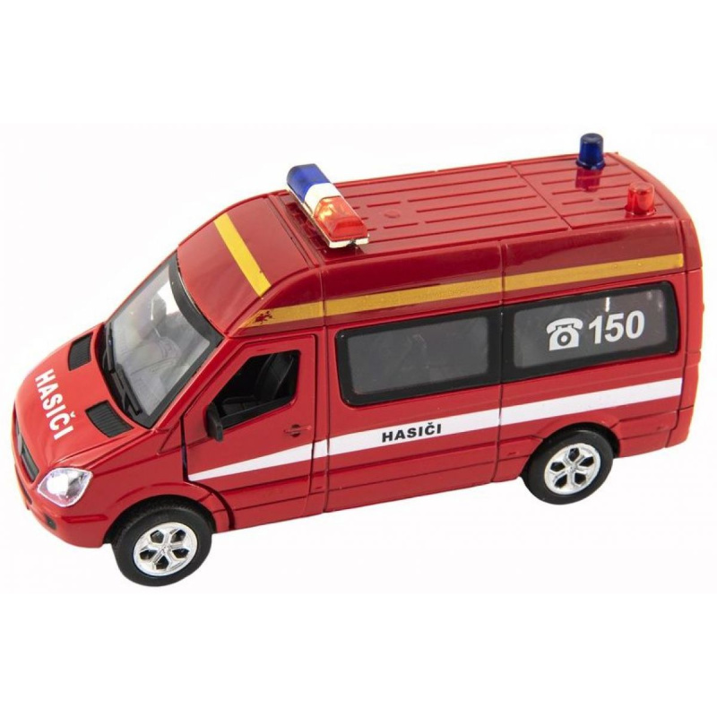 Teddies Auto hasiči kov/plast 15cm na baterie se světlem se zvukem na zpětné natažení 6 ks v boxu