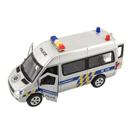 Teddies Auto policie kov/plast 15cm na baterie se světlem se zvukem na zpětné natažení 6 ks v boxu