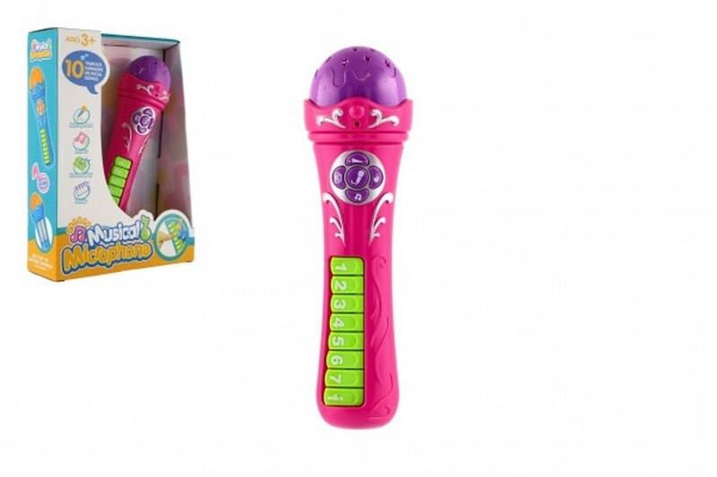 Mikrofon s nahranými písničkami plast 23cm růžový