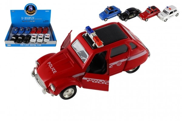 Teddies Auto policie retro 11cm kov/plast na zpětné natažení na baterie se světlem 4 druhy 12ks v boxu