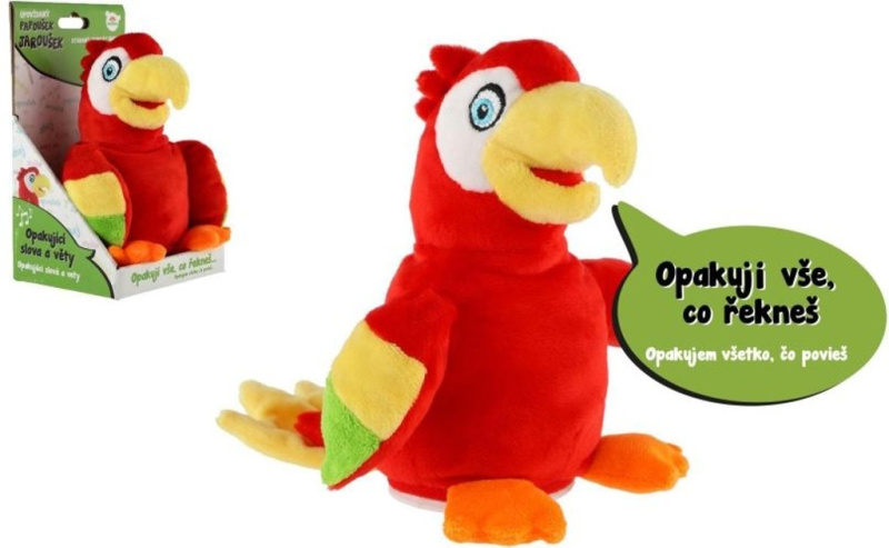 Teddies Papoušek Jaroušek opakující věty plyš 16cm na baterie se zvukem