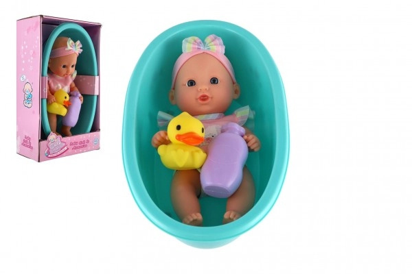 Teddies miminko 26 cm pevné tělo plast s vaničkou s doplňky v krabici 20x33x10cm