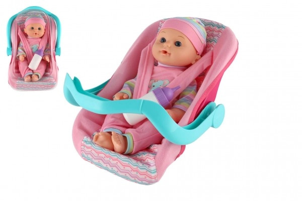 Teddies miminko 30 cm plast v nosítku autosedačce s lahvičkou v blistru