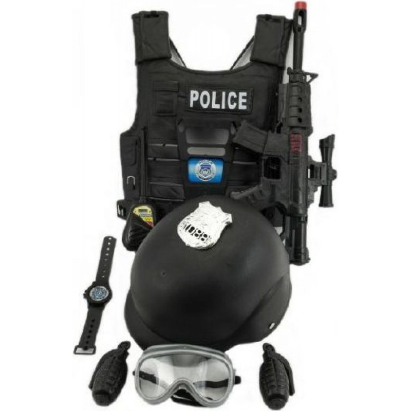 Sada policejní pistole a přilba s doplňky plast 38cm v síťce