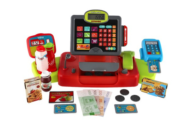 Teddies Pokladna velká digitální plast na baterie se zvukem a světlem