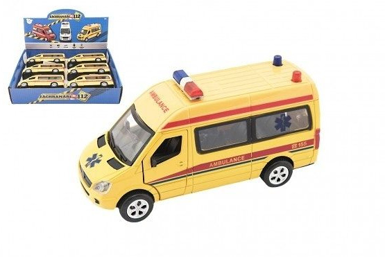 Teddies Auto ambulance kov/plast 15cm na baterie se světlem se zvukem na zpětné natažení 6ks v boxu