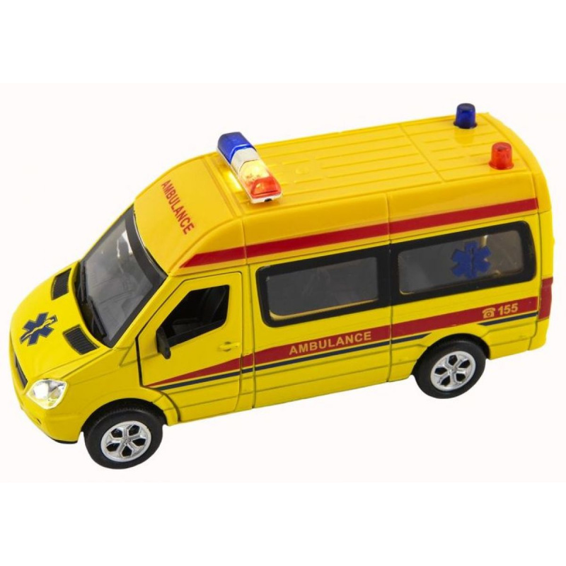 Teddies Auto ambulance kov/plast 15cm na baterie se světlem se zvukem na zpětné natažení 6ks v boxu