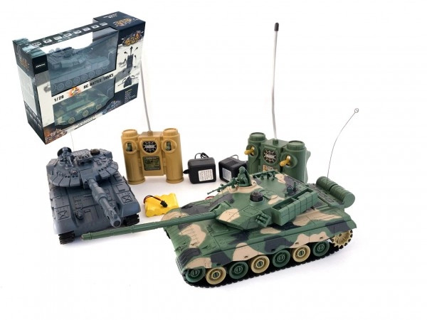 Teddies RC sada tanků 2 ks RTR 33 cm + dobíjecí pack tanková bitva se zvukem modrá a zelená 1:28