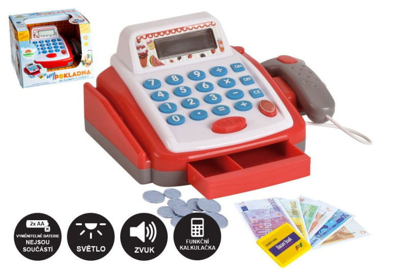 Teddies Pokladna malá digitální plast 18cm s doplňky na baterie se zvukem se světlem
