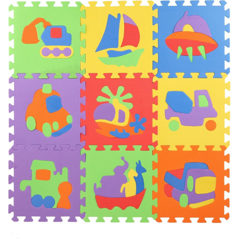 Pěnové puzzle Dopravní prostředky 29x29x1cm 10ks ve fólii