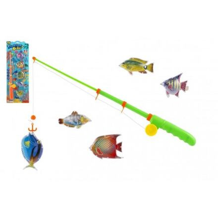 Teddies Hra ryby rybář magnetická plast 5ks prut plast 39cm 2 barvy na kartě