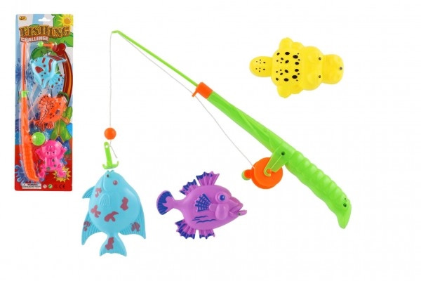 Teddies Hra ryby rybář magnetická plast 3ks prut plast 34cm mix barev na kartě